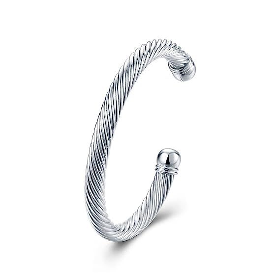 Reizteko Elastic Adjustable Stainless Steel Twisted Cable Cuff Bangle Bracelet for Men Women (Sil... | Amazon (US)