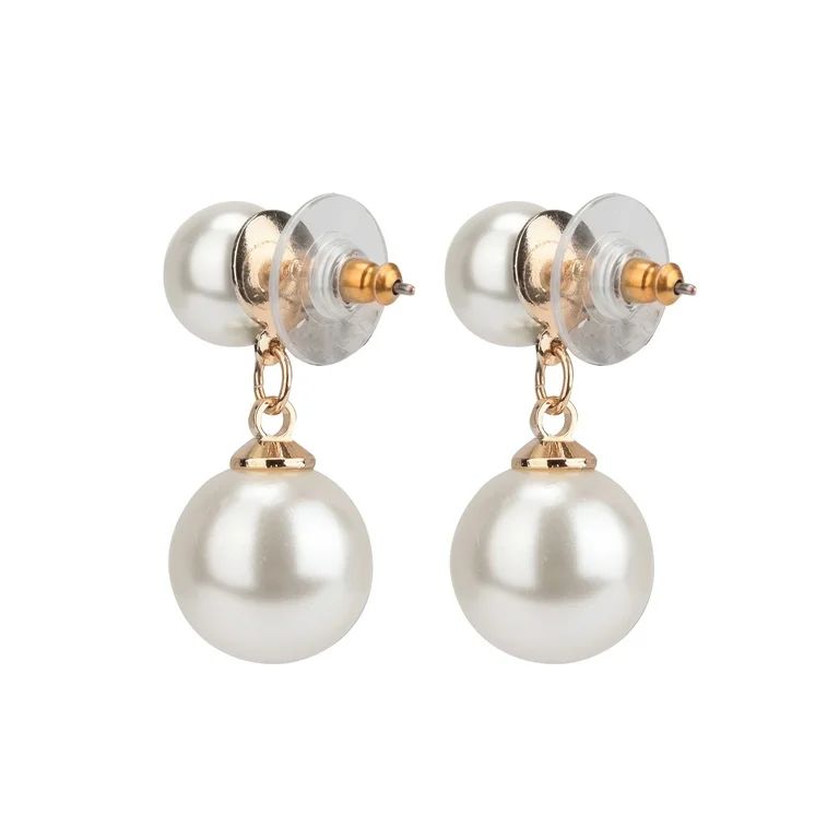 Time and Tru Women's Gold Tone Faux Pearl Drop Earring - Walmart.com | Walmart (US)