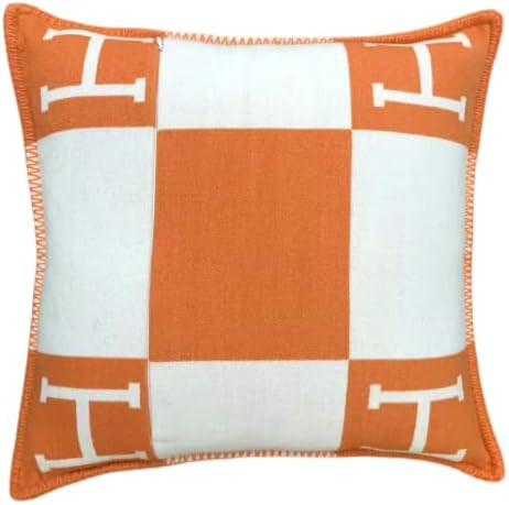 17"X 17" Wool H Pillow Cover,Luxury Soft Breathable H Pillow Cover with Hidden Zipper (Orange) | Amazon (US)