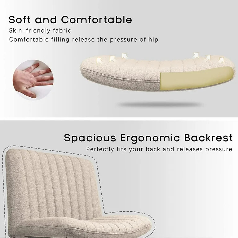 PUKAMI Armless Office Desk Chair No Wheels,Fabric Padded Modern Swivel,Height Adjustable Wide Sea... | Walmart (US)