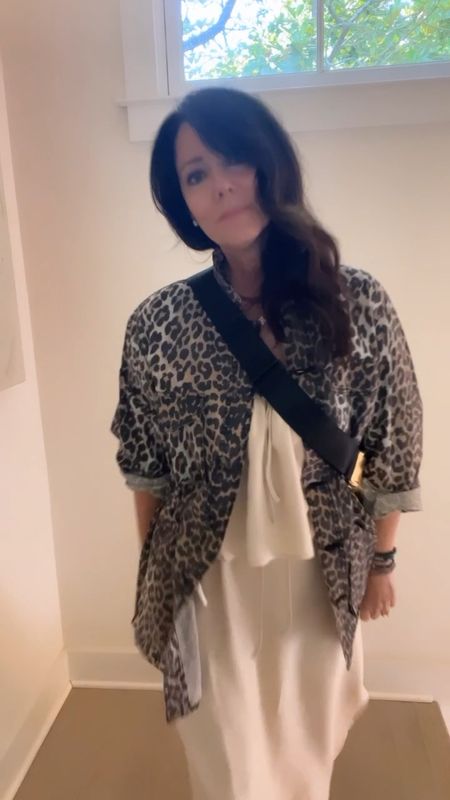 great versatile 2 piece top and skirt with drawstring waist.  
available in black too! slits on both sides, loose and comfortable for hot weather! perfect for vacation. 
i’m wearing size small. 
my leopard cotton jacket is light weight cotton, it runs large so go down a size in the jacket.  

#LTKVideo #LTKFindsUnder100 #LTKTravel
