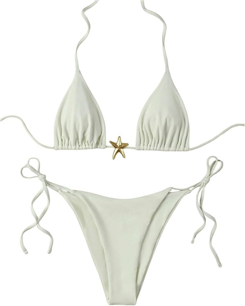 SHENHE Women's Triangle String Bikini Set 2 Piece Halter Swimsuits Starfish Metal Linked Swim Set | Amazon (US)