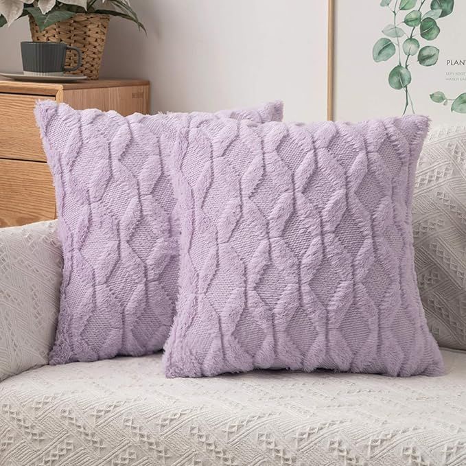 MIULEE Light Purple Throw Pillow Covers 18x18, Set of 2 Decorative Farmhouse Boho Pillow Cases Sh... | Amazon (US)