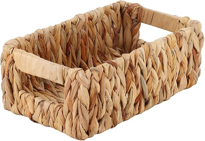 Woven Water Hyacinth Baskets for Organizing, Rectangular Wicker Baskets with Built-in Handles, Sm... | Amazon (US)