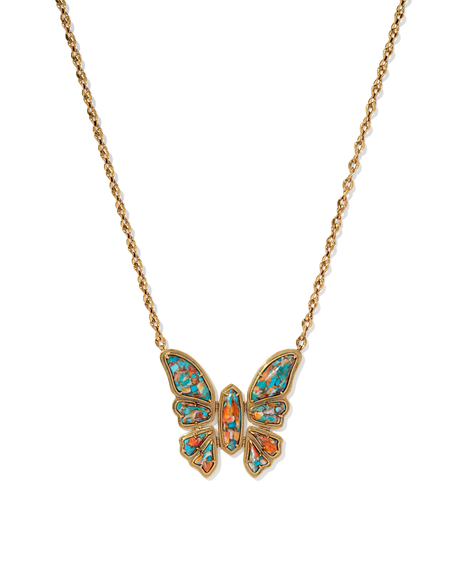 Ember Vintage Gold Butterfly Statement Necklace in Bronze Veined Turquoise Magnesite Red Oyster | Kendra Scott
