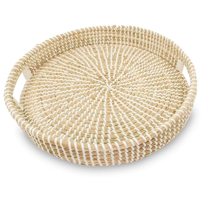 Ann Lee Design Round Serving Seagrass Trays (White with Recessed Open Handle) | Amazon (US)