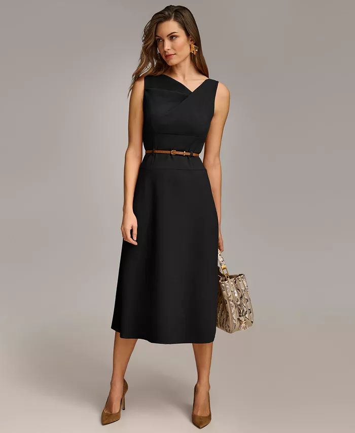 Donna Karan Women's Belted Asymmetric Midi Dress - Macy's | Macy's