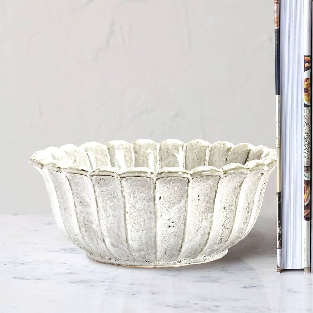 Creative Co-Op Stoneware Flower Shaped Bowl, Antique White Reactive Glaze, 10" L x 10" W x 4" H | Amazon (US)