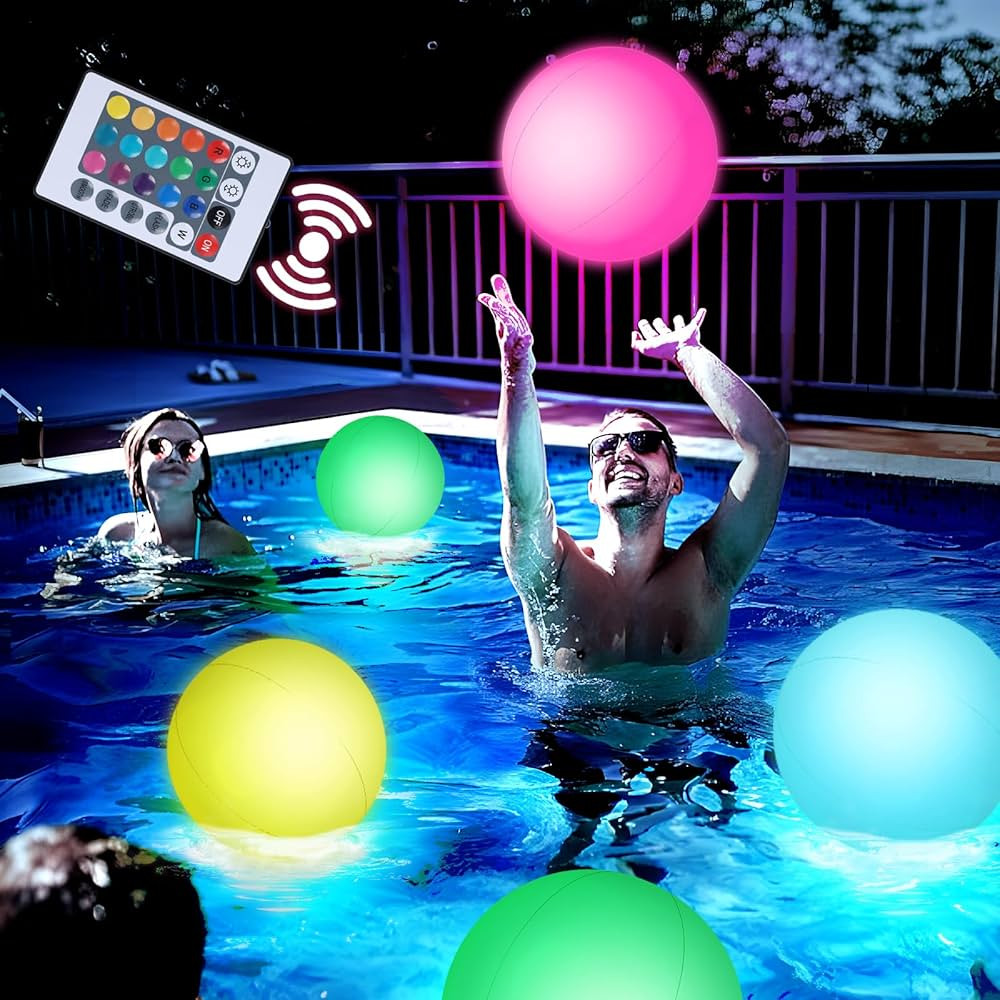 3 otters 4PCS Light Up Beach Balls, 12" Glow Pool Balls with Remote Control LED Beach Ball Inflat... | Amazon (US)
