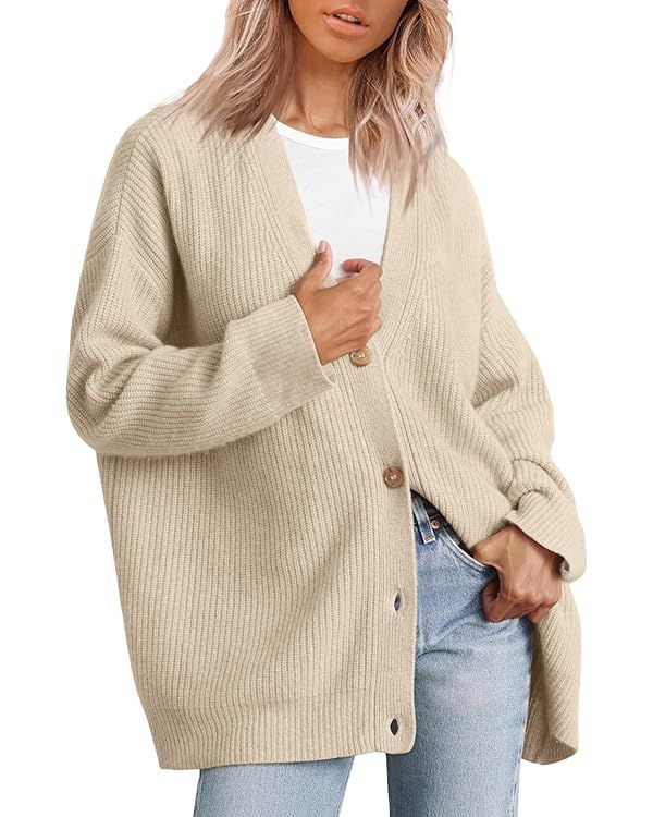 LILLUSORY Women's Cardigan 2023 Open Front Oversized Button Lightweight Sweaters V Neck Loose Car... | Amazon (US)