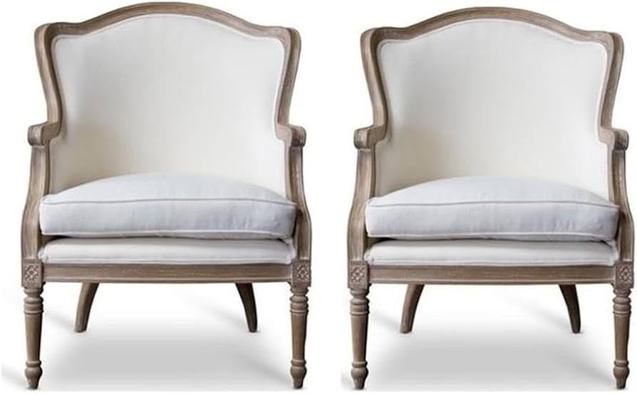 Home Square 2 Piece Cotton Fabric Accent Chair Set in Beige and Brown Oak | Amazon (US)