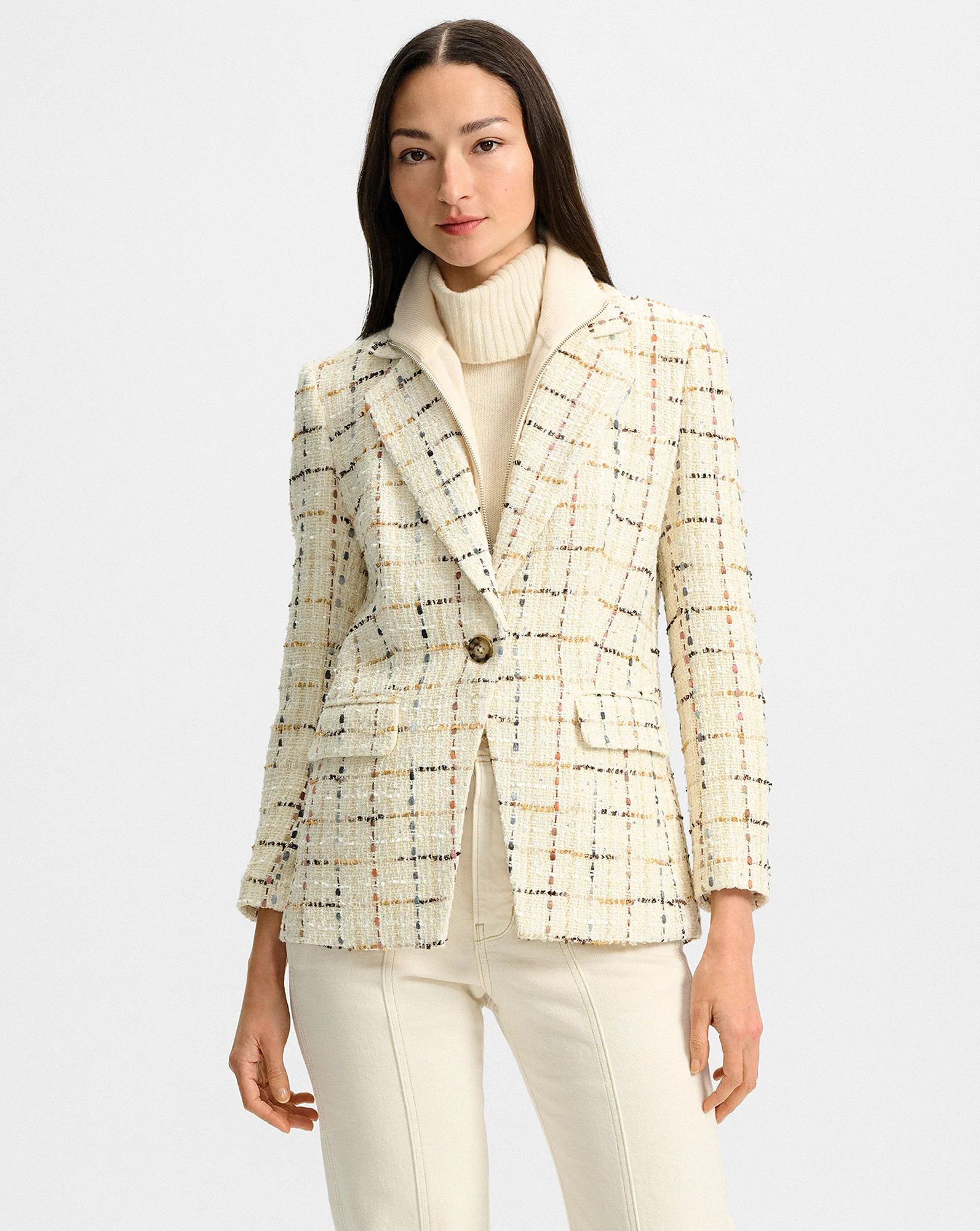 Veronica Beard Healy Tweed Dickey Jacket Ecru Multi | Veronica Beard