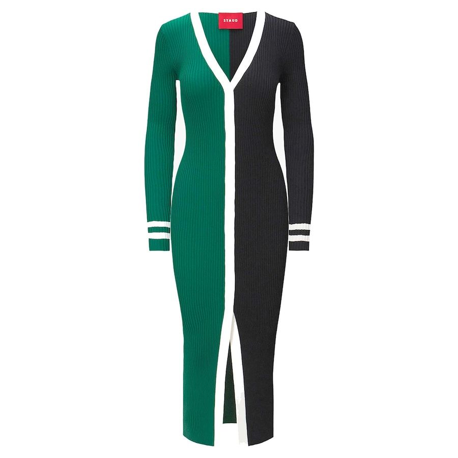 Women's New York Jets STAUD Green/Black Shoko Knit Button-Up Sweater Dress | NFL Shop