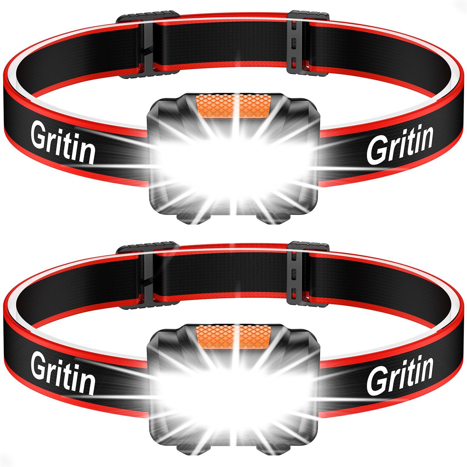 Gritin LED Head Torch, [2 Pack] COB Headlamp Super Bright Headlight, Adjustable with 3 Modes, Lig... | Amazon (UK)