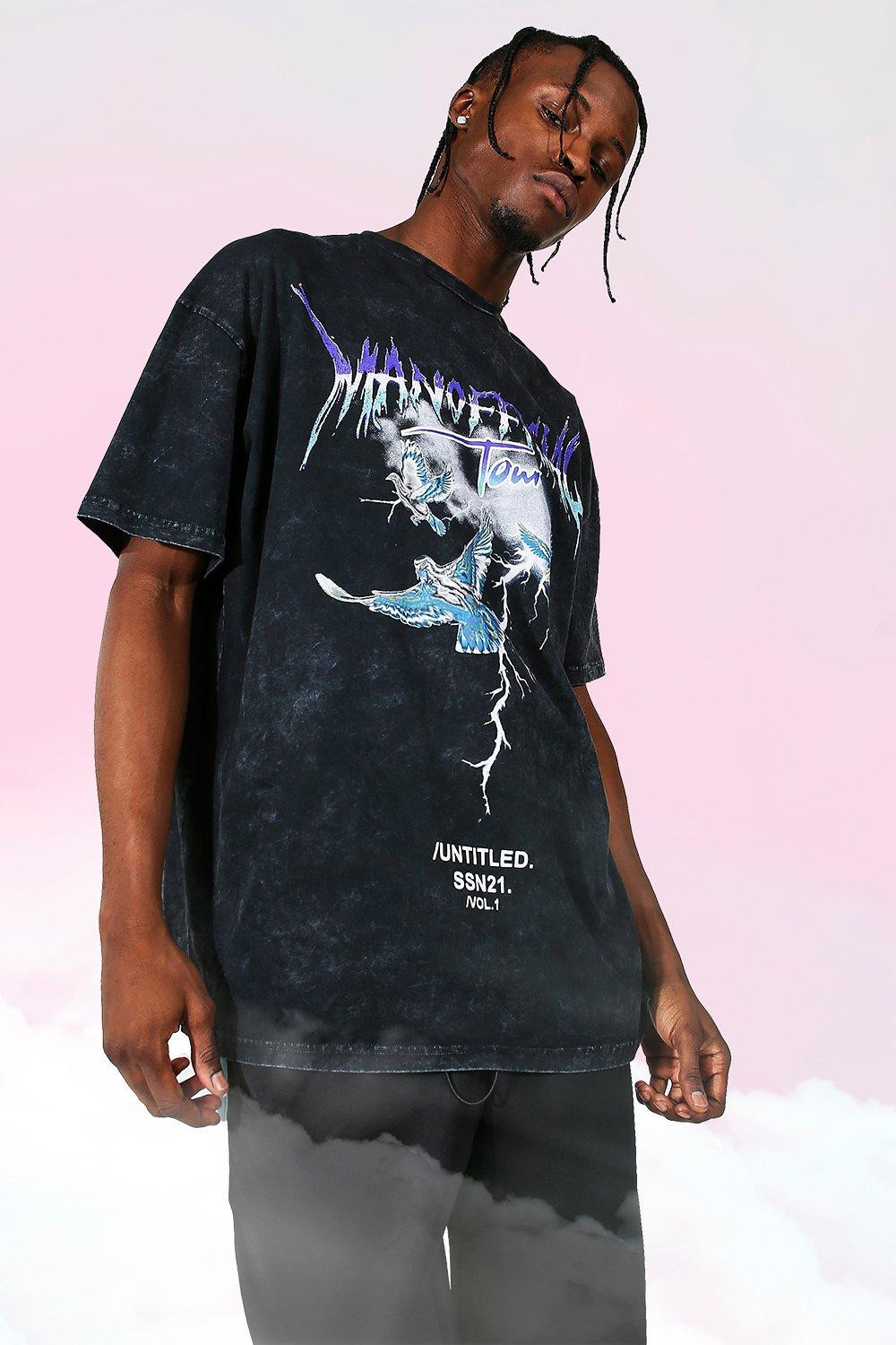 Oversized Tour Print Acid Wash T-shirt | boohooMAN (US & Canada)