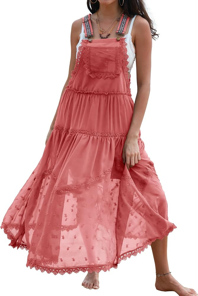 Gacaky Summer Dress for Women Casual Loose Boho Dress Adjustable Straps Bib Maxi Dress with Pocke... | Amazon (US)