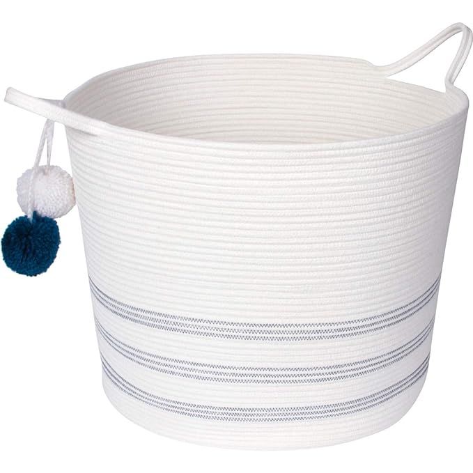 Sweetzer & Orange Extra Large Woven Cotton Rope Storage Basket with Pom-Poms – 16.5”x20.5” ... | Amazon (US)