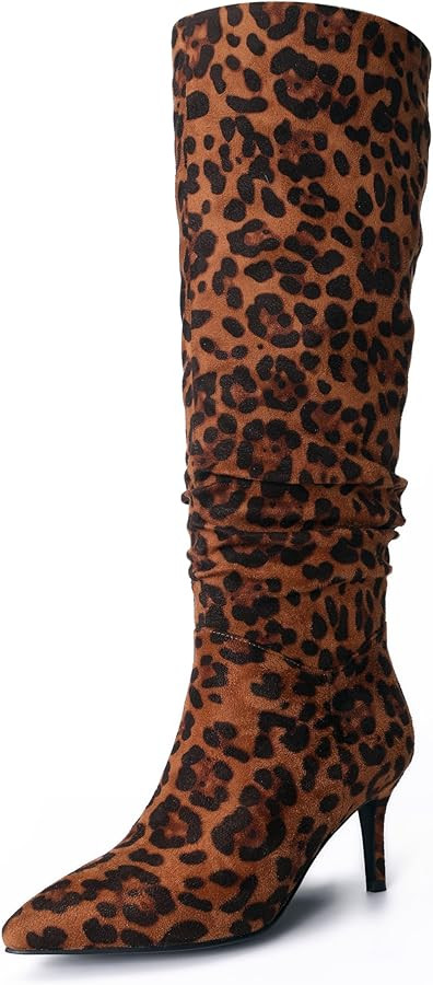 Women's Mid-High Stiletto 3ins Heel Pointed Toe Footwears Side Zipper Pleated Wrinkled Shaft Shoe... | Amazon (US)