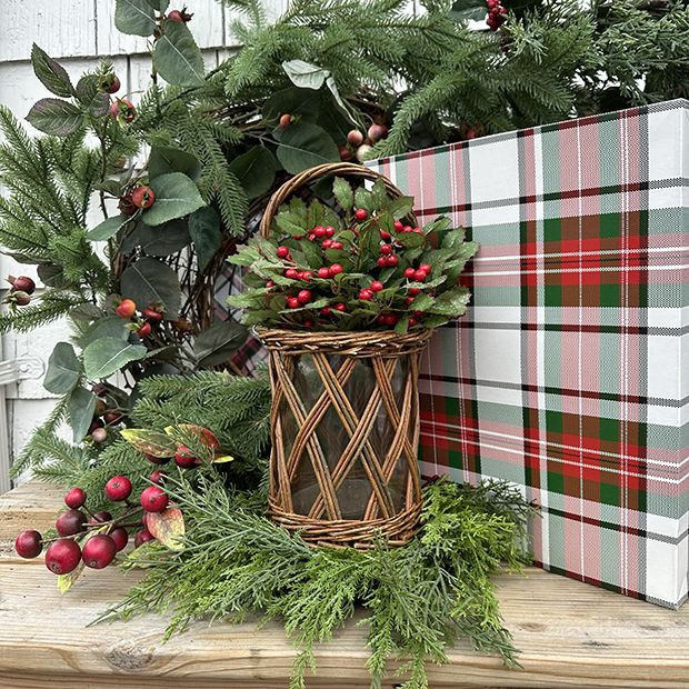 Handled Glass And Wicker Vase | Antique Farm House