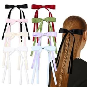 8 Pcs Hair Ribbon Bow Clips for Women Girls Tassel Hair Ribbons Hair Ties Bowknot with Long Tail ... | Amazon (US)