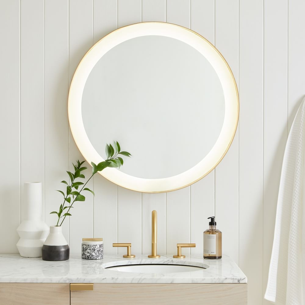 Light Up Vanity Mirror, Antique Brass, 28&amp;quot; Round | West Elm (US)