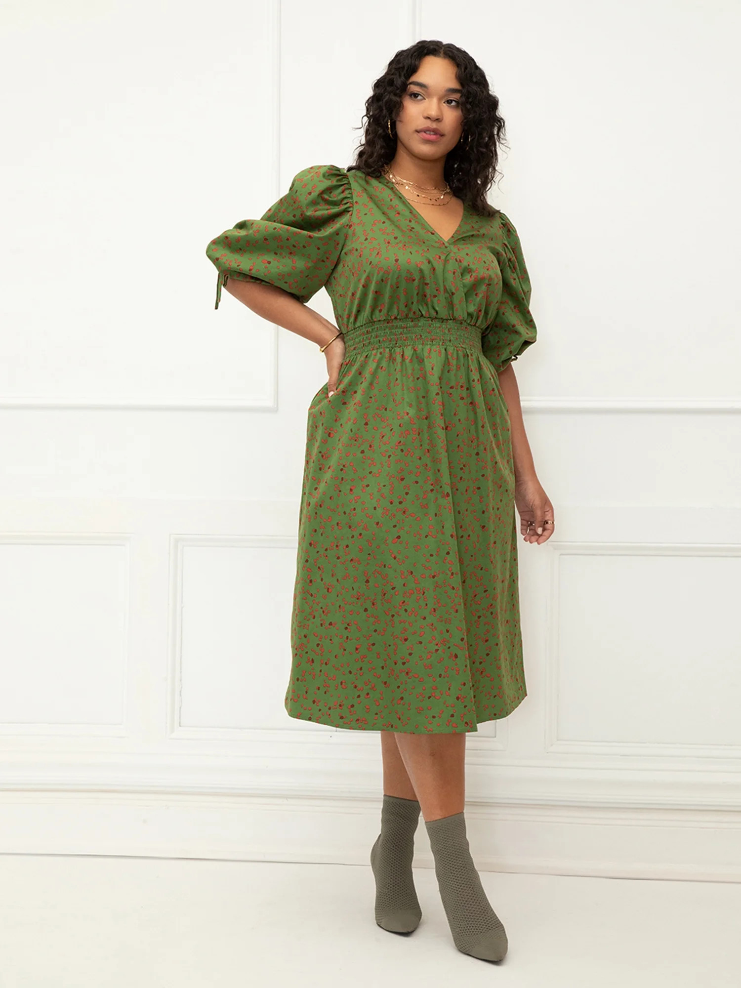 ELOQUII Elements Women's Plus Size Balloon Sleeve Midi Dress | Walmart (US)