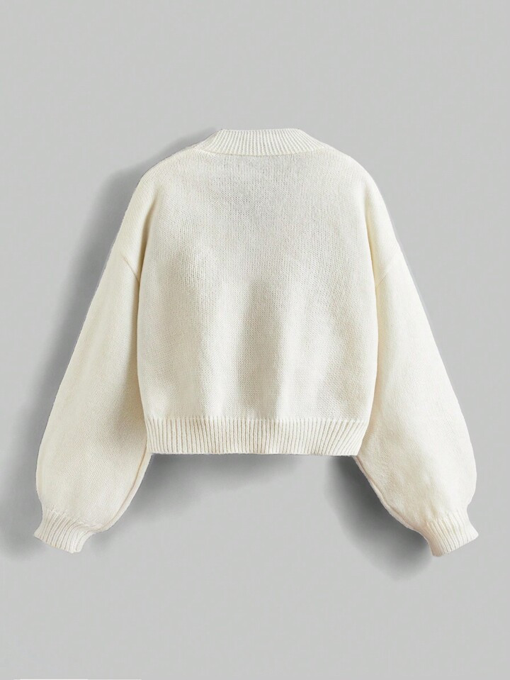 ROMWE Kawaii Cardigan With Upturned Collar & 3d Flower Detailing Buttons | SHEIN