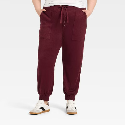 Women's High-Rise Knit Joggers - Universal Thread™ Burgundy 1X | Target