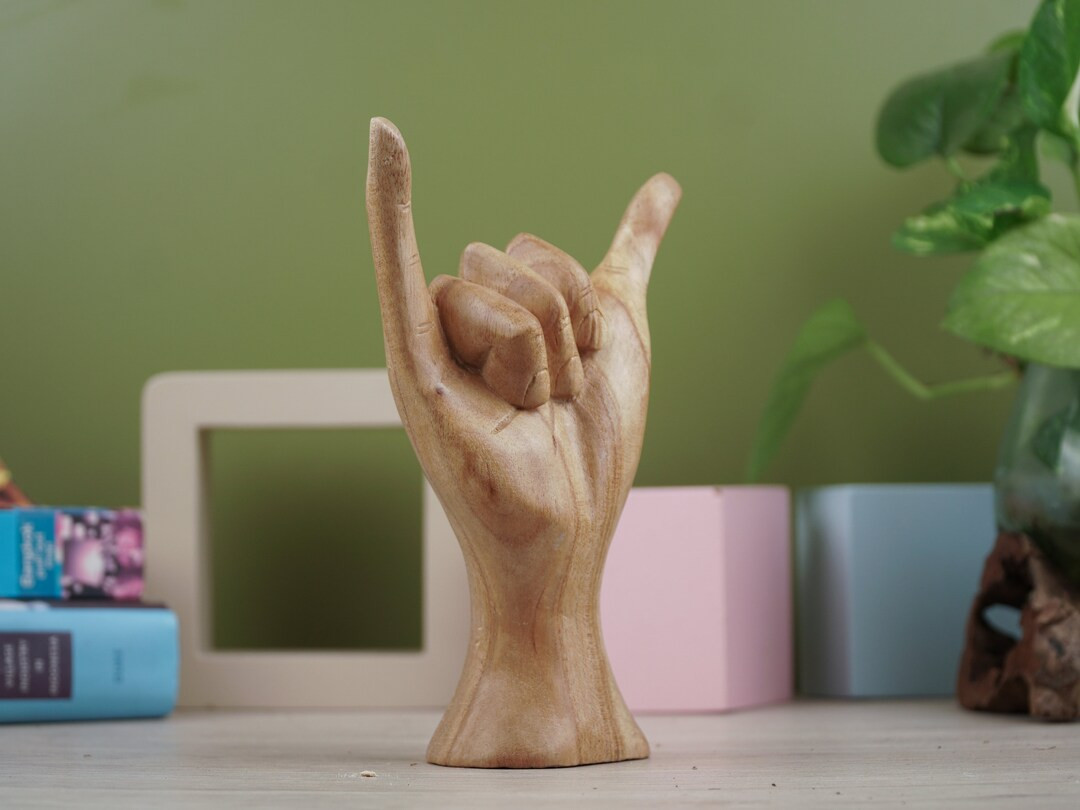 The Shaka Sign, Hang Lose 7.8 Inch 20 Cm, Wooden Statue, Hand Gesture, Wood Carving, Handmade, Ha... | Etsy (US)