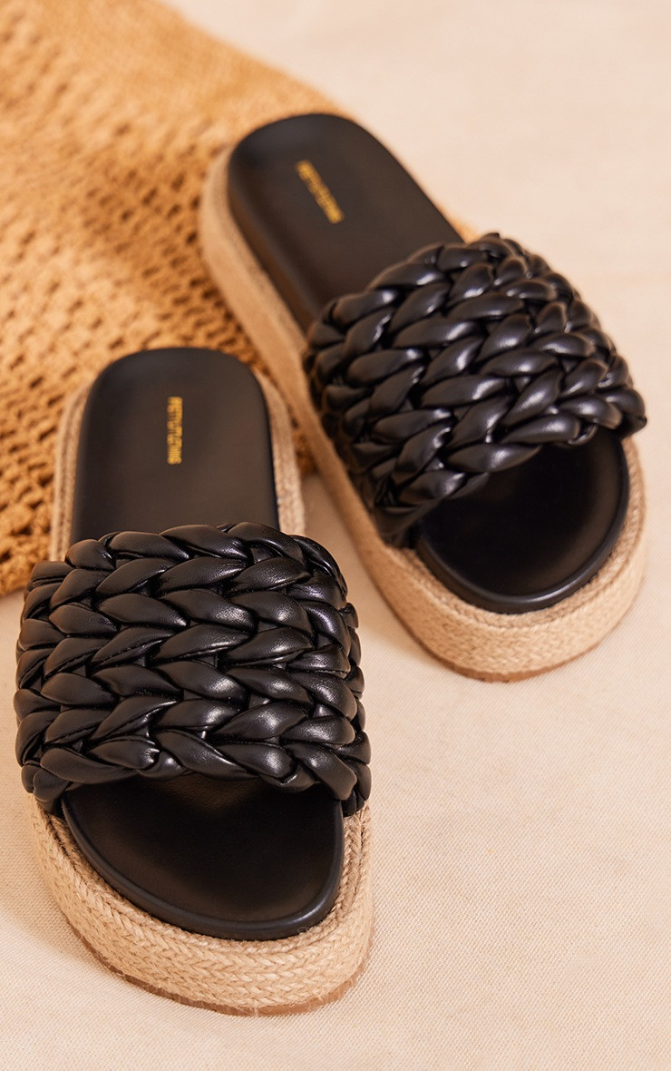 Black Pu Round Toe Platform Espadrille Sandals | PrettyLittleThing US