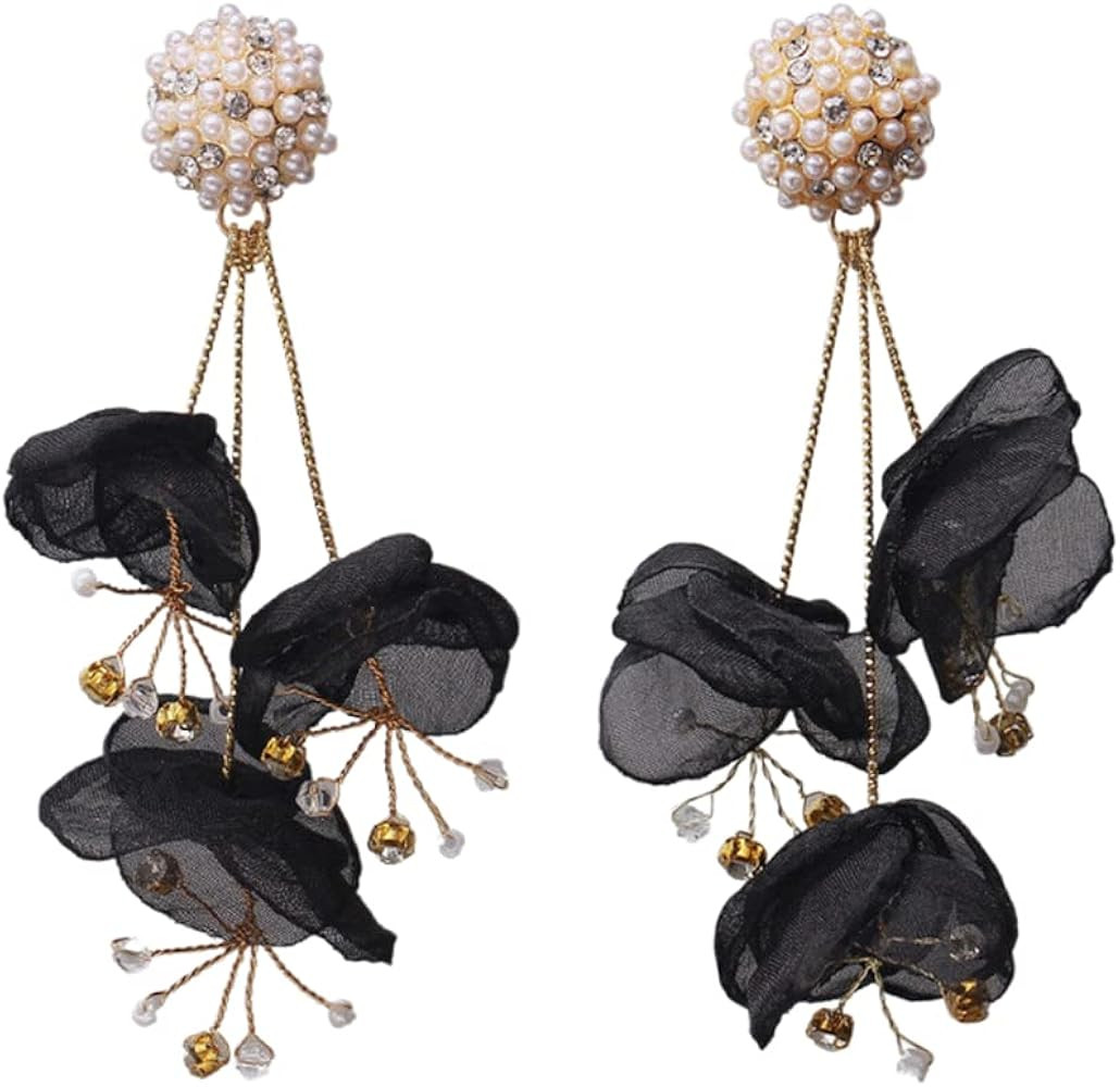Bohemia Emulation Fabric Flower Earrings for Women Hand Made Lace Tassel Rhinestone Pearl Earring... | Amazon (US)