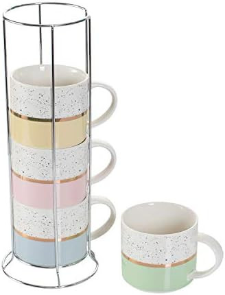 Hasense Stackable Coffee Mugs Set of 4 with Metal Stand, 15 Ounce Large Stacking Ceramic Cups wit... | Amazon (US)