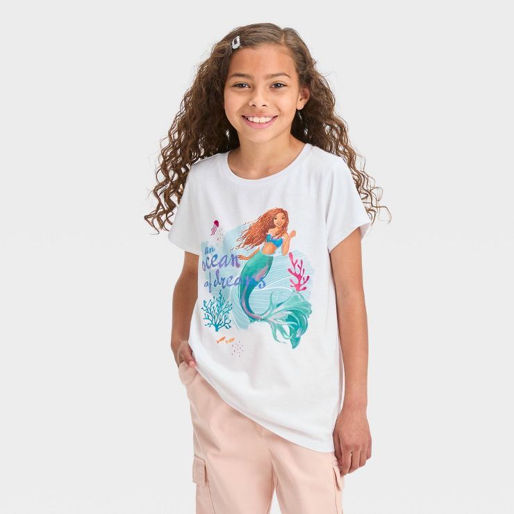 Girls' Disney The Little Mermaid Ocean of Dreams Short Sleeve Graphic T-Shirt - White | Target
