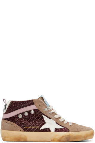 Golden Goose - SSENSE Exclusive Burgundy & Taupe Mid Star Sneakers | SSENSE