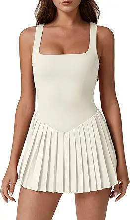 QINSEN Tennis Dress Golf Athletic Dress, Square Neck, Pleated Sleeveless | Amazon (US)