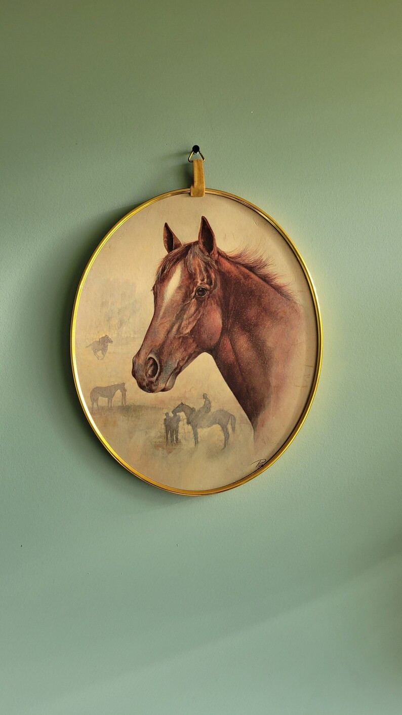 Vintage Horse Print, Gold Oval Frame, Western Art, Wall Hanging, Country, MCM, Retro Print, Wid H... | Etsy (CAD)