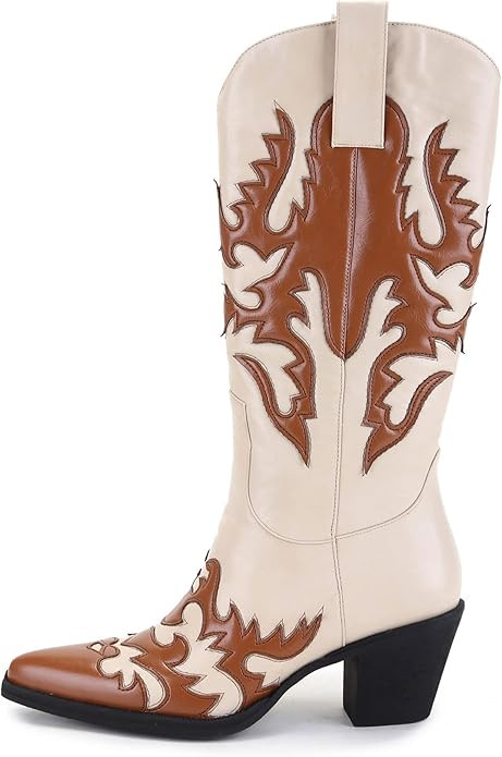 ANN CREEK Women's 'Claremont' Sexy Cowboy Boots Mid Calf Knee-high Patchwork Dressy Cowgirl Weste... | Amazon (US)