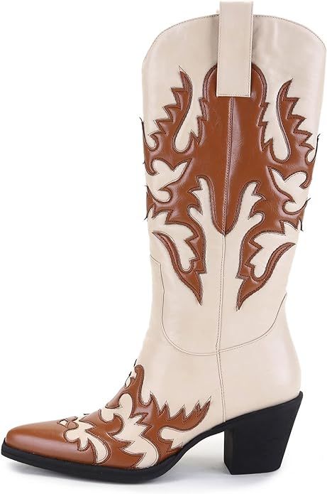 ANN CREEK Women's 'Claremont' Sexy Cowboy Boots Mid Calf Knee-high Patchwork Dressy Cowgirl Weste... | Amazon (US)