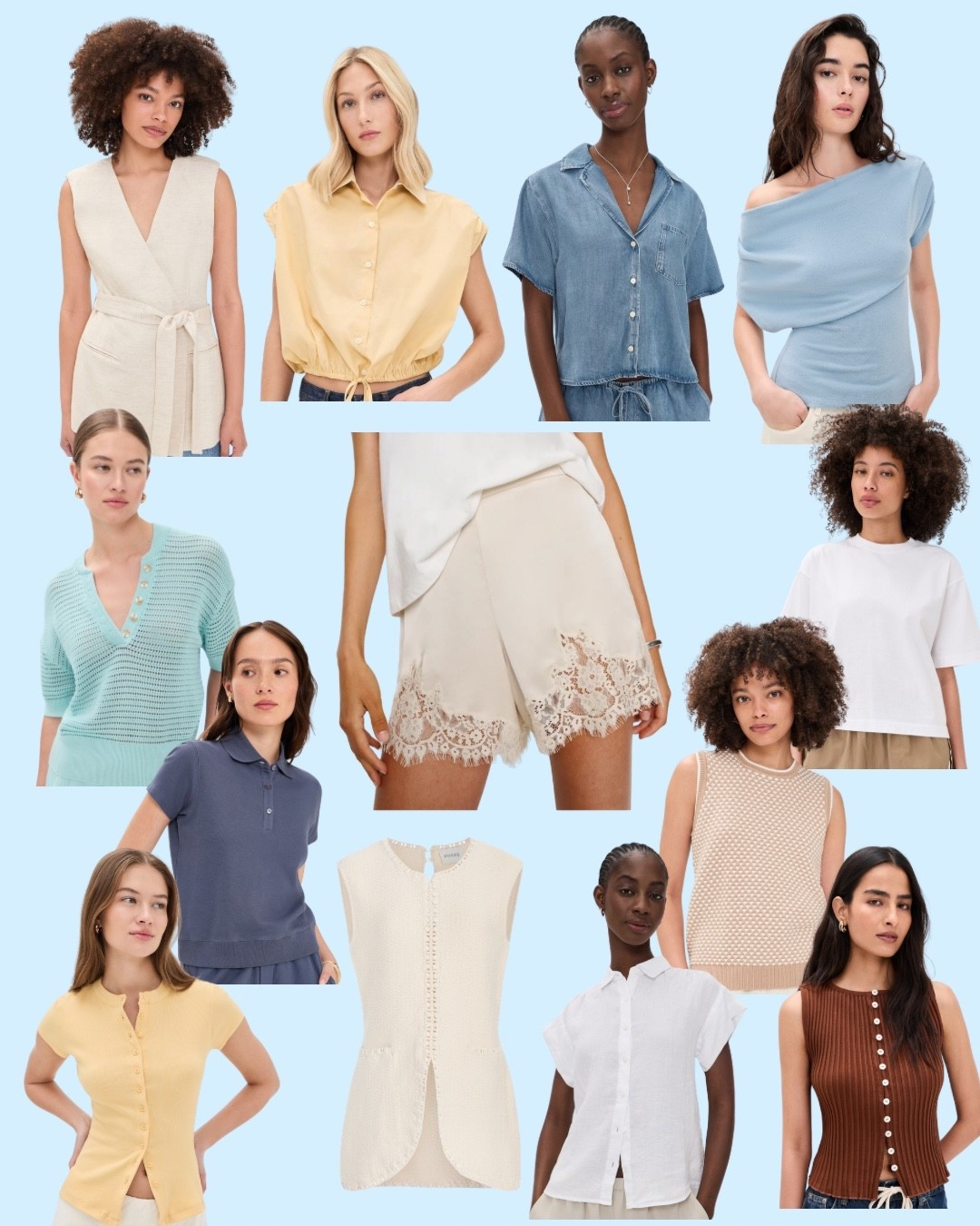 Find request: tops to go with the lace short trend! Key is to use a different texture to balance the femininity of the shorts. Think knit, crochet, sweater, cotton. 

#LTKgrwm #LTKmomlife #LTKootd