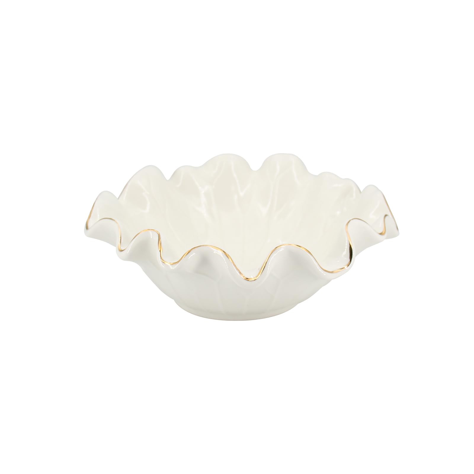 Small White Lotus Ceramic Decorative Bowl,Ruffle Lotus Leaf Decor Bowl with Gold Trim for Coffee ... | Amazon (US)