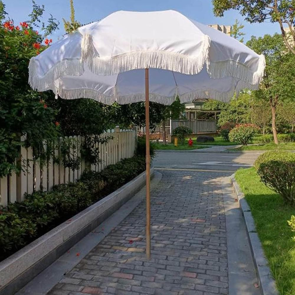6ft Boho Umbrella Outdoor Patio Fringe Patio Umbrella UPF50+ White Umbrella With Tilt Outdoor Umb... | Amazon (US)