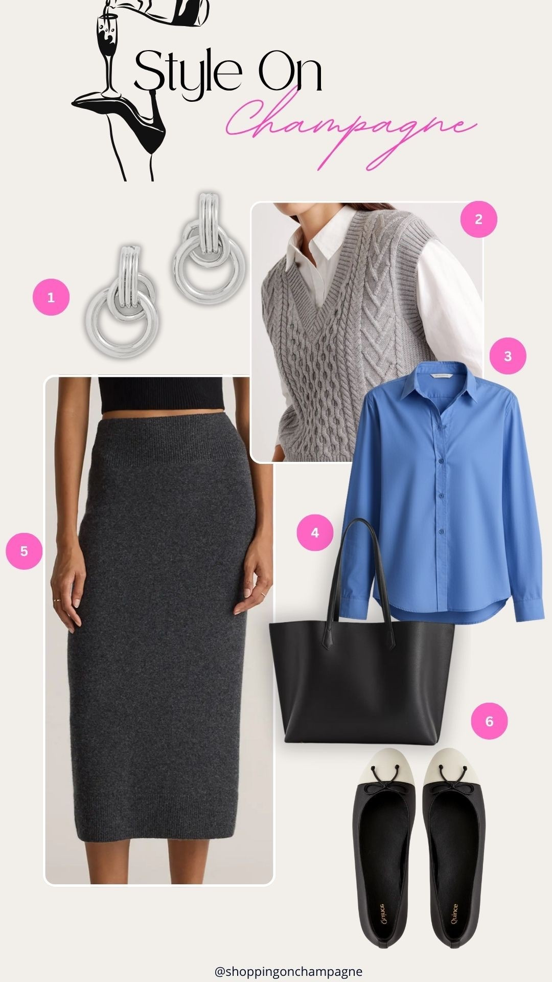 Cozy chic layers for fall 🍂✨ The perfect mix of preppy and polished with a soft cable knit vest over a crisp blue button down paired with a charcoal midi skirt and classic ballet flats. Add minimal hoops and a sleek tote for a timeless office to brunch look [fall outfit inspiration capsule wardrobe workwear style minimal fashion neutral aesthetic]

#LTKStyleTip #LTKFindsUnder100 #LTKOver40