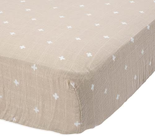 Little Unicorn – Taupe Cross Fitted Crib Sheet | 100% Breathable Cotton Muslin | Super Soft | Machin | Amazon (US)