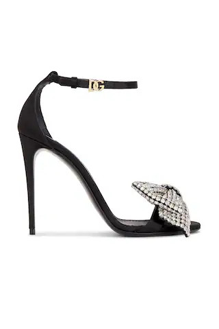 Dolce & Gabbana Keira Bow Sandal in Nero & Crystal - Black. Size 39.5 (also in 36, 38, 38.5, 39). | FWRD 