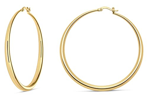 MILLA 14K Gold Hoop Earrings For Women, Silver Hoop Earrings & Rose Gold Earrings with Graduated Curvature (14K Gold Plated/Medium - 2.4 in) | Amazon (US)