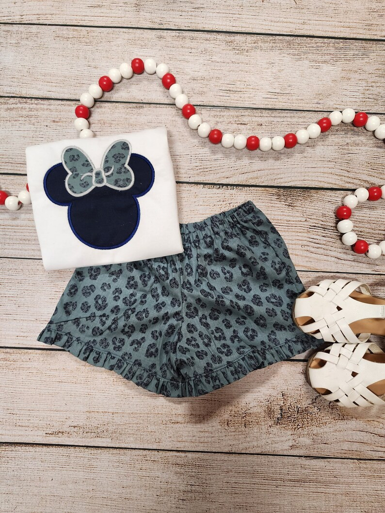 Safari, Animal Print Girl Disney Outfit, Summer Vacation, Birthday, Ruffle Shorts, Toddler, Navy ... | Etsy (US)