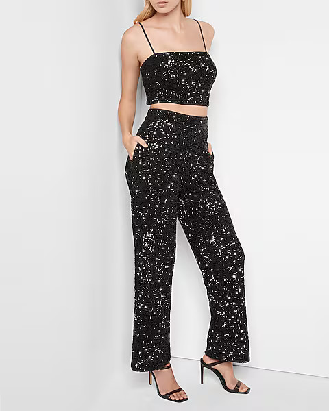 High Waisted Sequin Trouser | Express