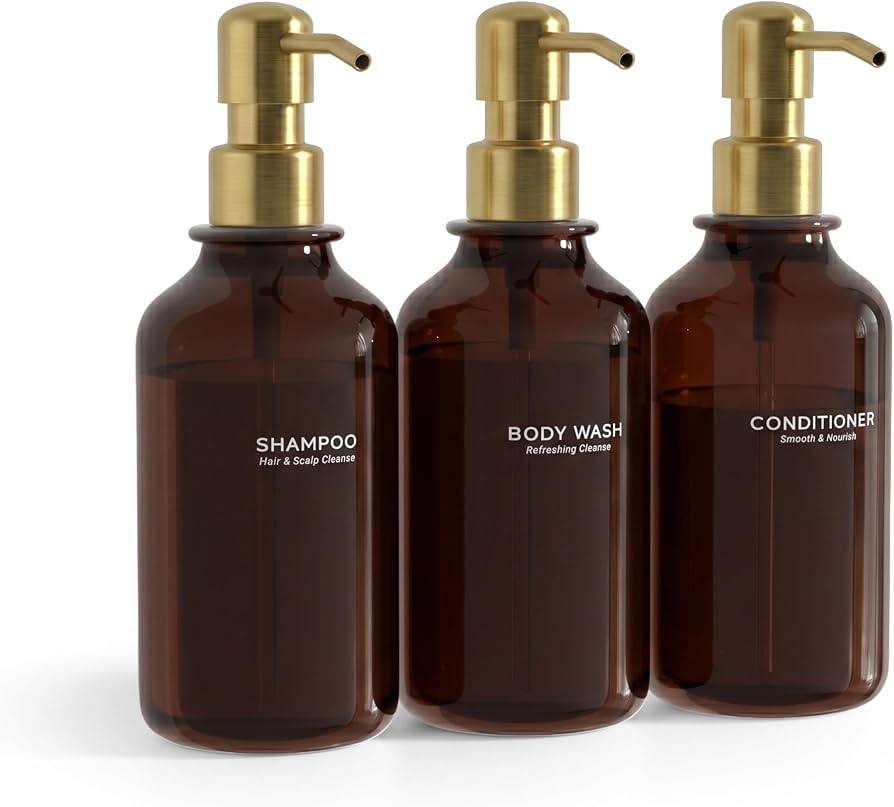 Modern Shampoo and Conditioner Dispenser Set of 3, 17oz Refillable Shower Soap Bottles with Stain... | Amazon (US)