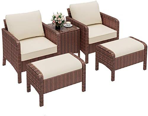 GARTIO 5 Pcs Patio Wicker Furniture Set, Outdoor Lounge Chair, Sectional Rattan Seating, Chat Con... | Amazon (US)