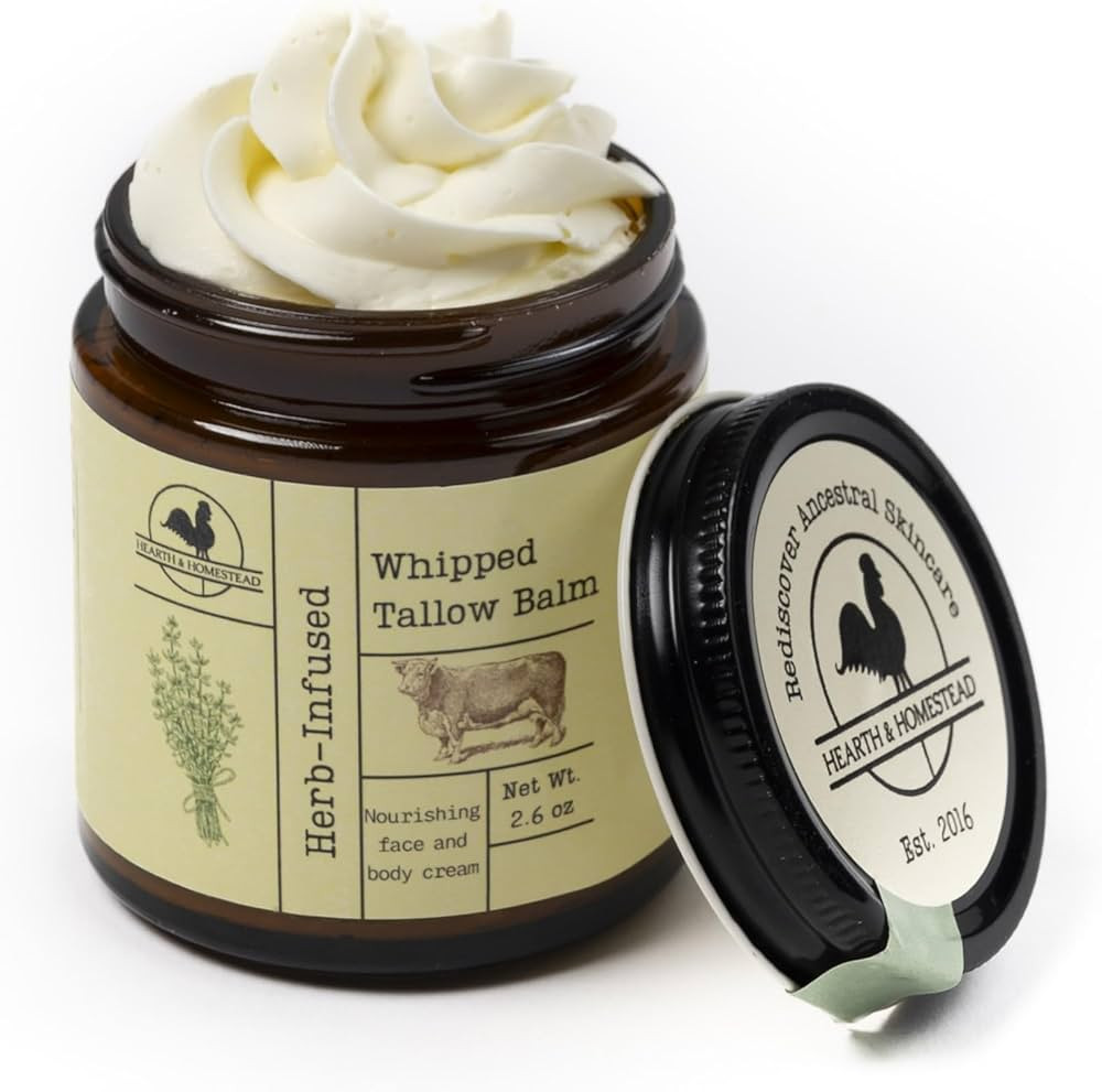 Hearth and Homestead: Handmade Whipped Tallow Balm (Herb-Infused/Unscented) - Large Jar - 2.6 oz | Amazon (US)